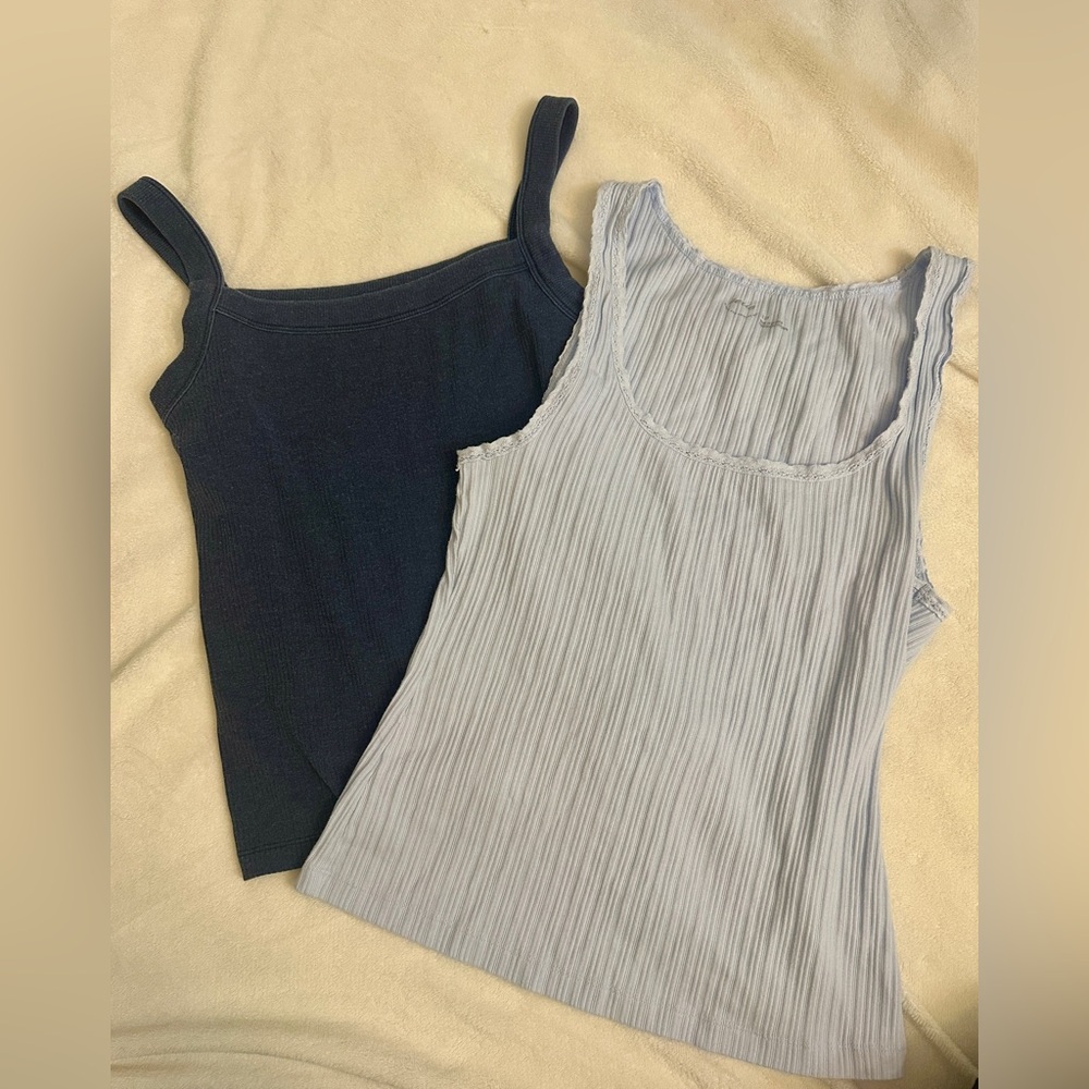 Aerie and American Eagle Ribbed Tank Tops - Navy and Light Blue Size Small